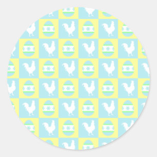 Sticker Rond Cool Pâques Checkerboard Motifs Coq oeufs