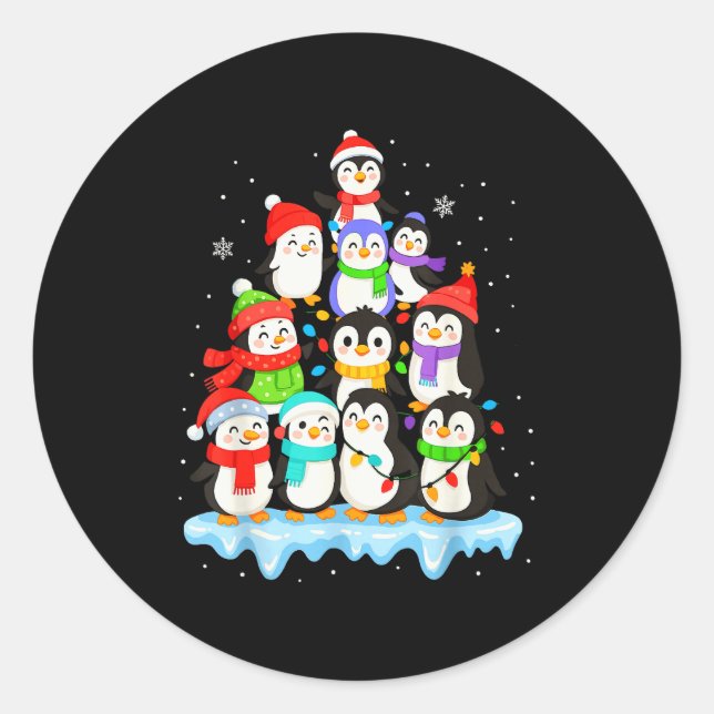 Sticker Rond Cool Penguin Christmas Pajamas Shirt Boys, Penguin (Devant)