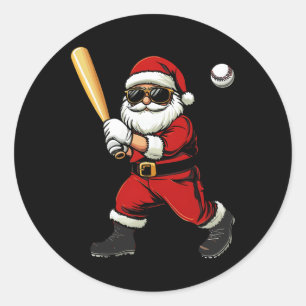 Sticker Rond Cool Père Noël Jouer Baseball Noël Baseball Hommes