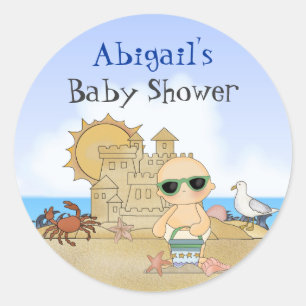 Sticker Rond Cool personnalisé Cute Beach Baby Boys Baby shower