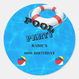 Sticker Rond Cool Pool Party | Invitation d'anniversaire de nat