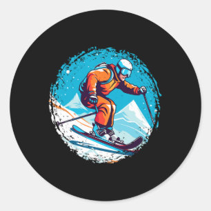 Sticker Rond Cool Pour Snowboard Et Ski Lover Dans Le Moun Blan