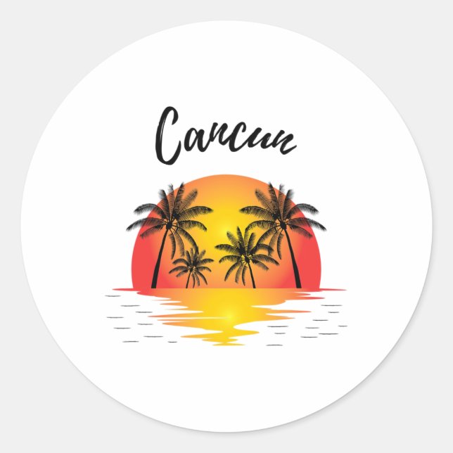 Sticker Rond Cool Rétro Cancun Original Mexique Plages Sunset N (Devant)