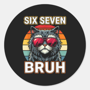Sticker Rond Cool Rétro Six Sept Bruh Chat Lunettes de Soleil M