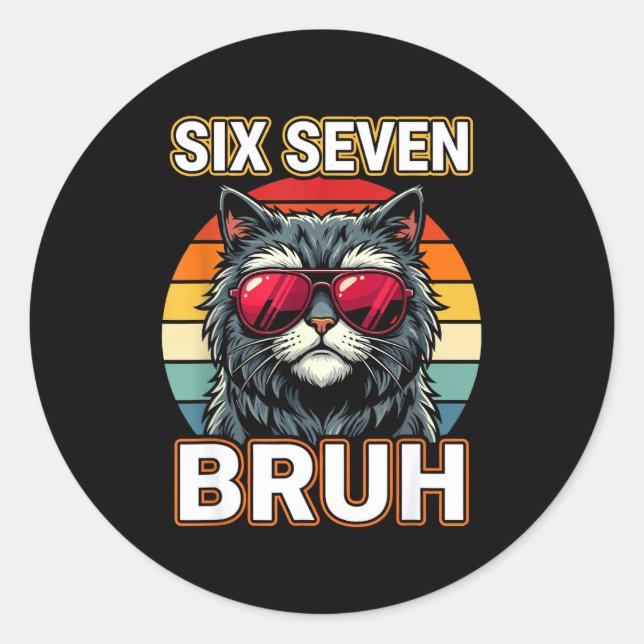 Sticker Rond Cool Rétro Six Sept Bruh Chat Lunettes de Soleil M (Devant)