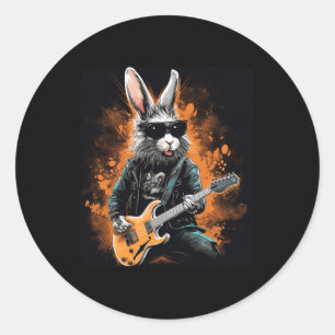 Sticker Rond Cool Rocker Bunny Pour Pâques Et Guitaristes Avec 