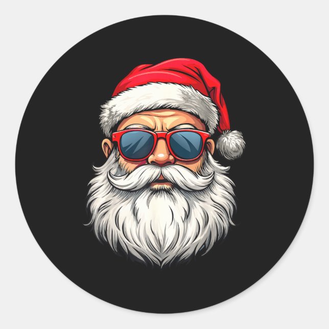 Sticker Rond Cool Santa Claus Face Retro Sungles Christmas Men  (Devant)