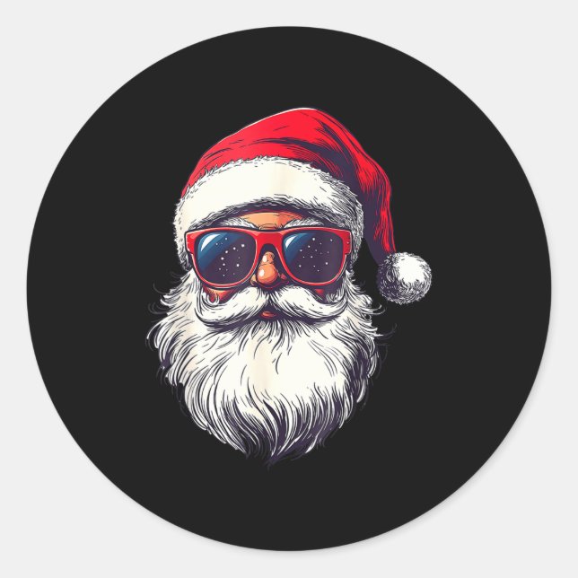 Sticker Rond Cool Santa Claus Face Retro Sungles Christmas Men  (Devant)
