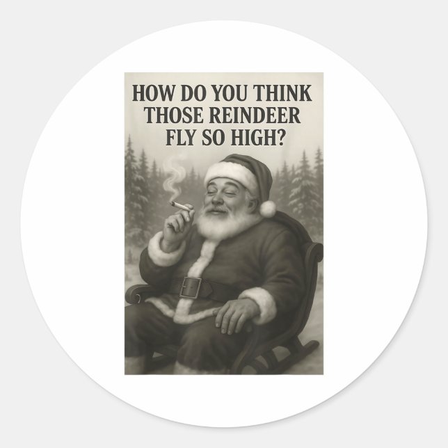 Sticker Rond Cool Santa Claus Smoking Weed Christmas Quote  (Devant)