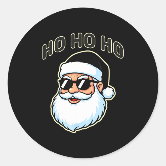 Sticker Rond Cool Santa In Black Hat Sungles Graphic 2  (Devant)