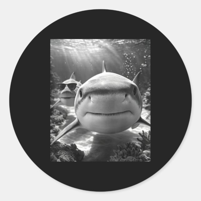 Sticker Rond Cool Shark Animal Selfie  (Devant)