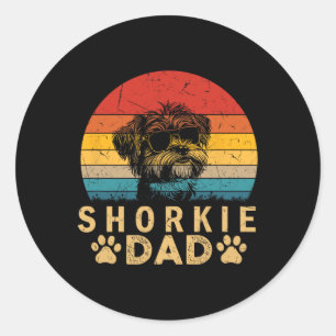 Sticker Rond Cool Shorkie Papa Amoureux de les chiens Empreinte