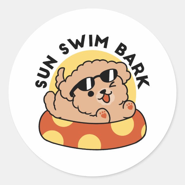 Sticker Rond Cool Summer Chien Flottant - Jolie Puppy Pool Part (Devant)