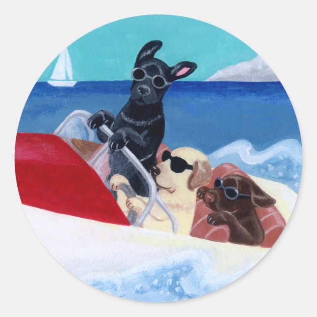 Sticker Rond Cool Summer Labradors Peinture (Devant)