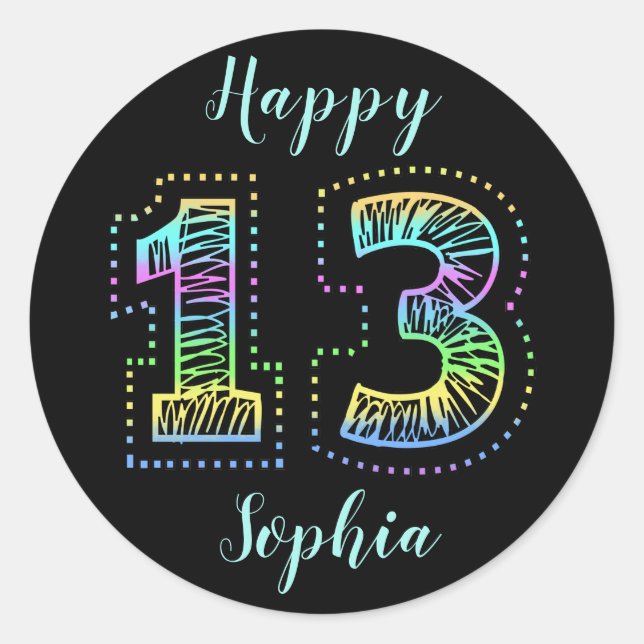 Sticker Rond Cool sur Black Fun 13e anniversaire décoration (Devant)