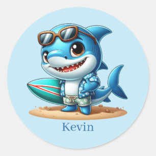 Sticker Rond Cool surf requin ajouter nom