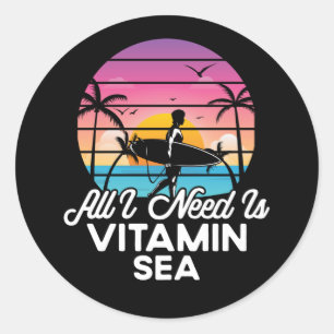 Sticker Rond Cool surfer vitamine mer mot art