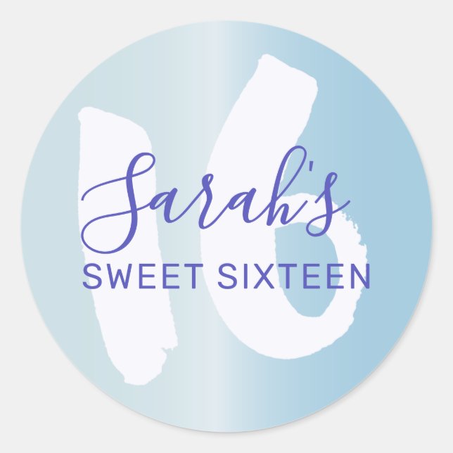 Sticker Rond Cool Sweet 16 Blue Metallic Anniversaire (Devant)