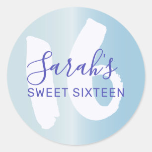 Sticker Rond Cool Sweet 16 Blue Metallic Anniversaire