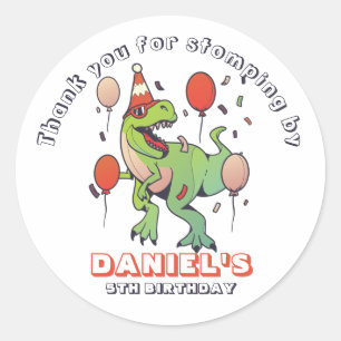 Sticker Rond Cool T-Rex Dinosaur Enfants garçons Fête d'anniver