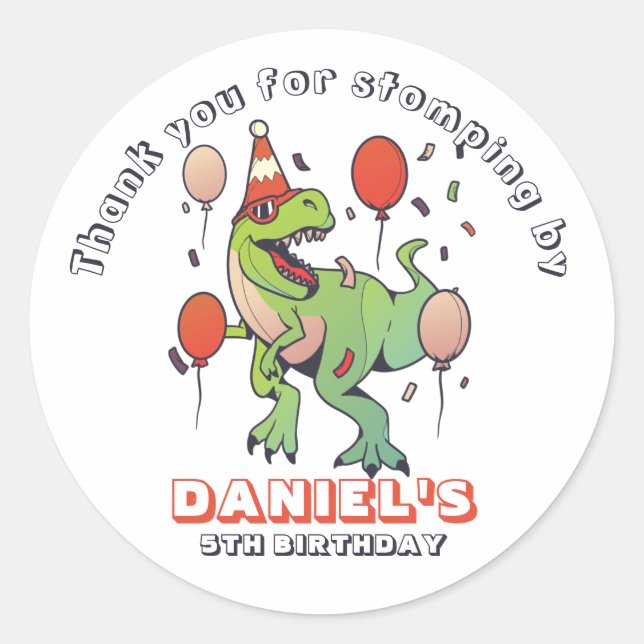 Sticker Rond Cool T-Rex Dinosaur Enfants garçons Fête d'anniver (Devant)
