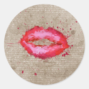 Sticker Rond Cool tendance vintage aquarelles lèvres éclaboussu
