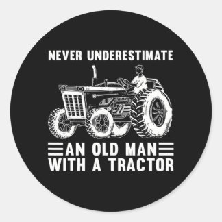 Sticker Rond Cool Tracteur Conception Pour Grand-Père Homme Tra