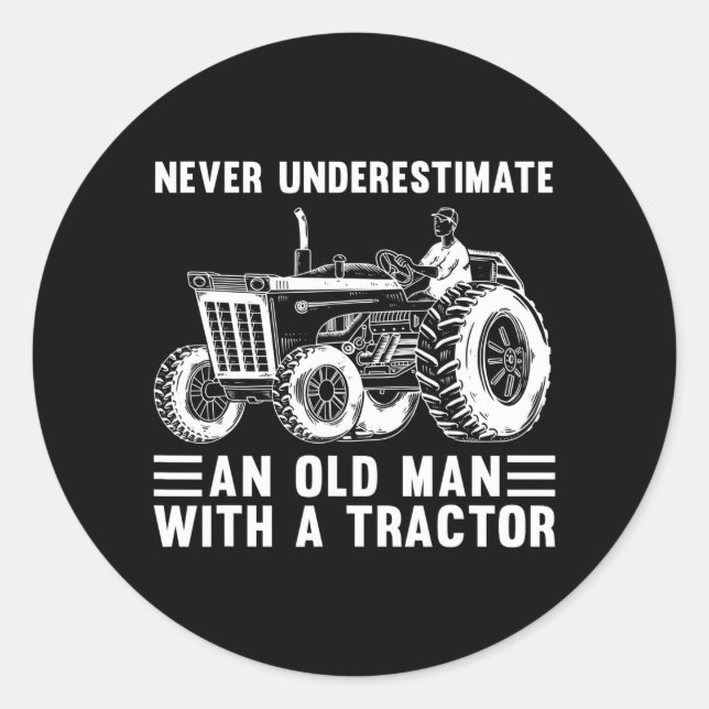 Sticker Rond Cool Tracteur Conception Pour Grand-Père Homme Tra (Devant)