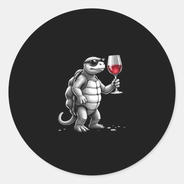 Sticker Rond cool turtle drinking red wine art print_1 (2) (Devant)