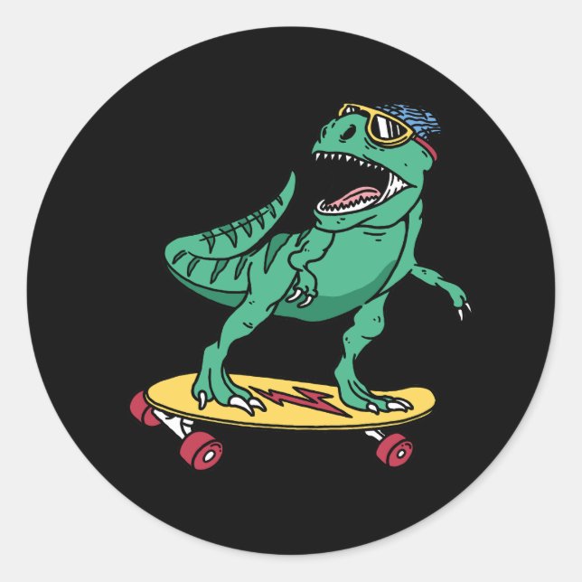 Sticker Rond Cool tyrannosaurus jouer skateboard avec sunglas (Devant)