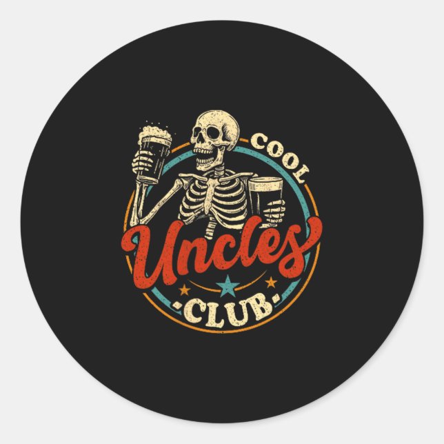 Sticker Rond Cool Uncles Club Shirt Uncle Skeleton Men Fathers  (Devant)
