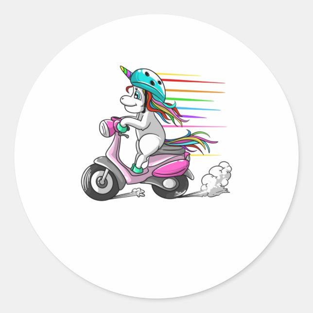 Sticker Rond Cool Unicorn équitation Scooter Funny Horned Ho (Devant)