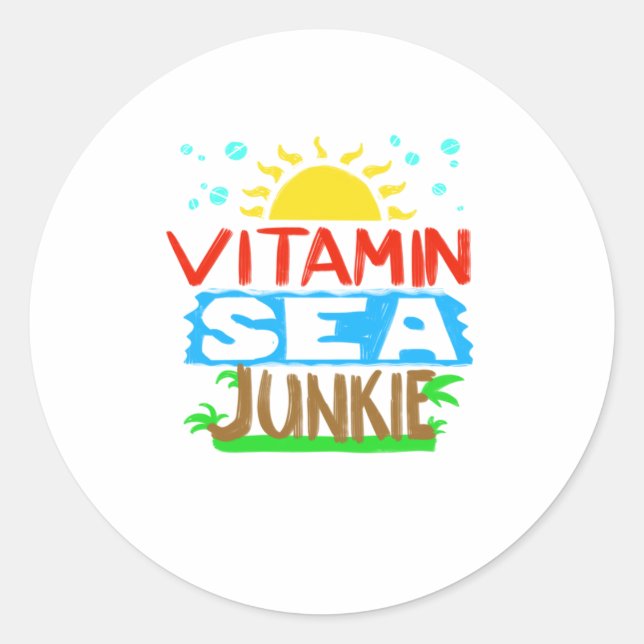Sticker Rond Cool Vitamine Mer Junkie Funny Été Amoureux Oce (Devant)