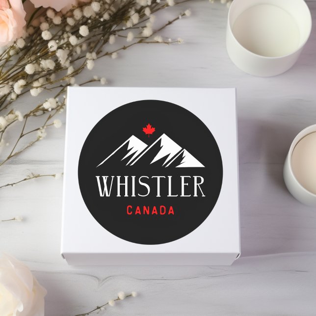 Sticker Rond Cool Whistler Canada Mountains Maple Leaf Dark (Créateur téléchargé)