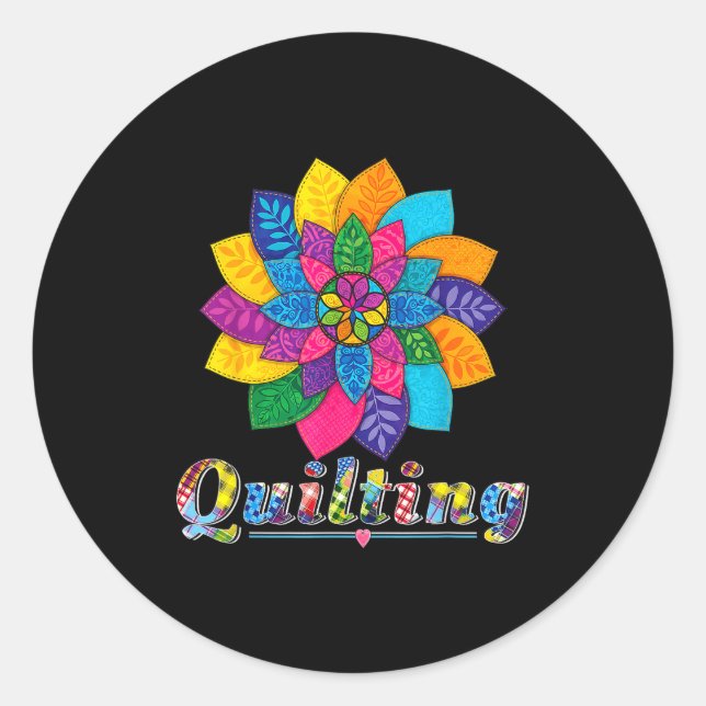 Sticker Rond Cool Women Quilting Sewing Love Quilt Patterns Qui (Devant)