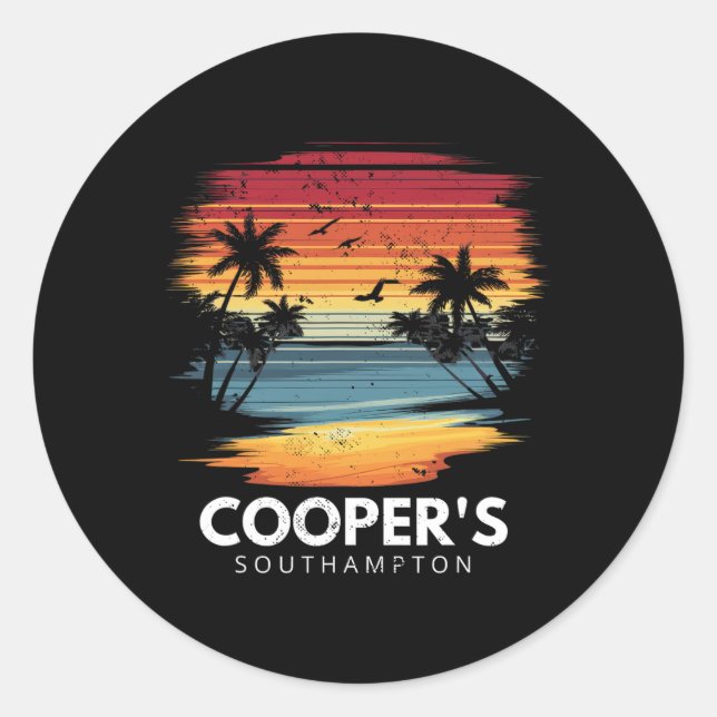 Sticker Rond Cooper's Beach Southampton Surfboard Surfing Vinta (Devant)