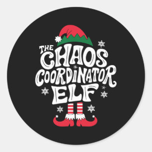 Sticker Rond Coordinateur du Chaos de Noël Elf Xmas Pajama Don 
