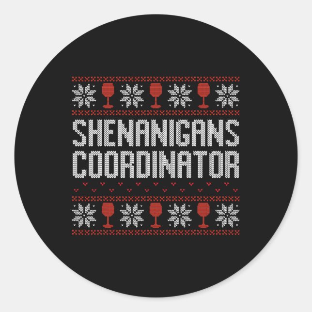 Sticker Rond Coordonnateur de Shenanigans Pull de Noël laid  (Devant)