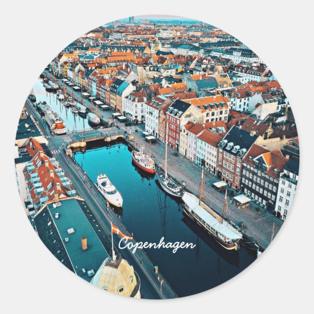 Sticker Rond Copenhague, Danemark, vue pittoresque, (Devant)