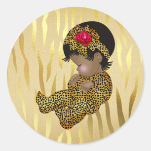 Sticker Rond Copie de zèbre d'étincelle d'or avec le bébé d
