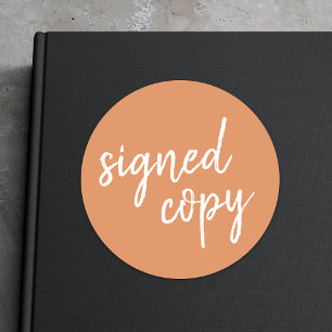 Sticker Rond Copie signée   Author Writer Orange Book Signing