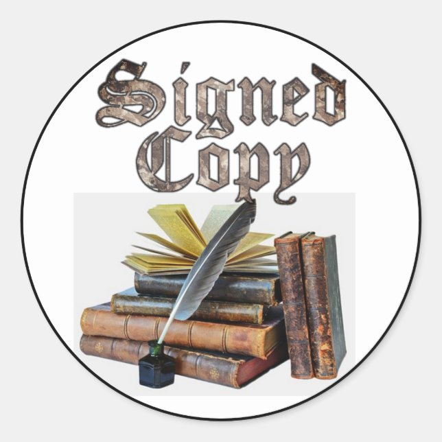 Sticker Rond Copie Signée Des Livres Et Du Quill (Devant)