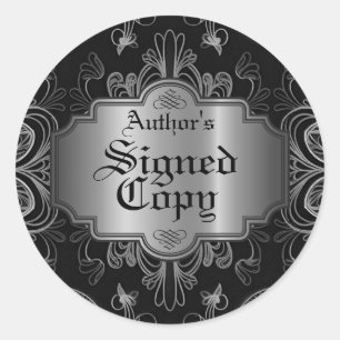 Sticker Rond Copie Signée Florale Abstraite Noire Et Argent