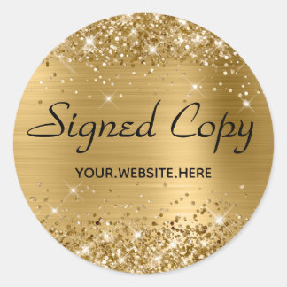 Sticker Rond Copie signée Glittery Faux Gold Foil avec URL