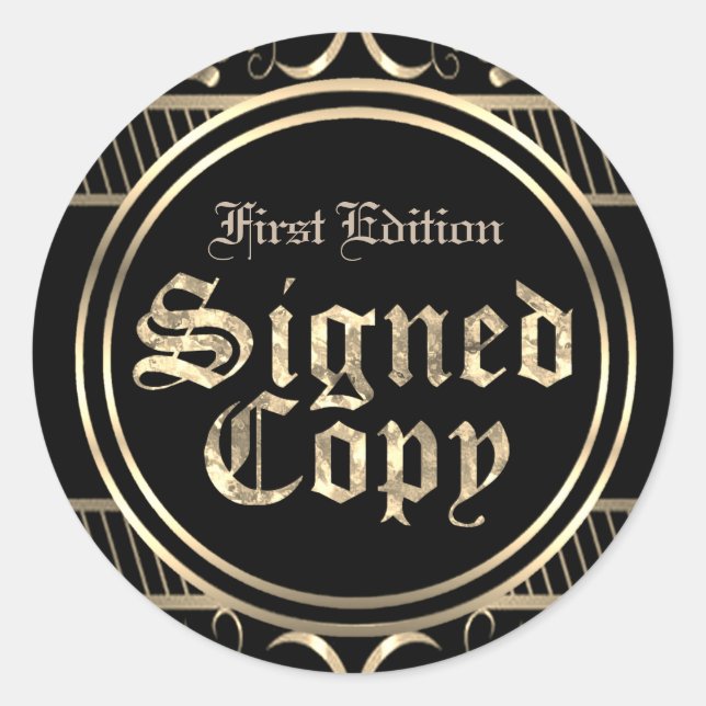Sticker Rond Copie Signée Noir Et Or Gothique (Devant)