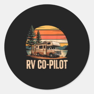 Sticker Rond Copilote de VR camping caravane coucher de soleil