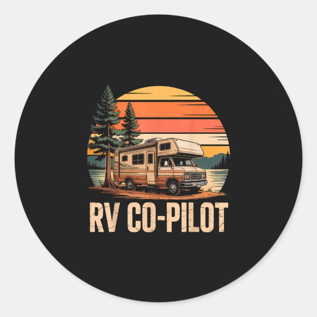 Sticker Rond Copilote de VR camping caravane coucher de soleil  (Devant)