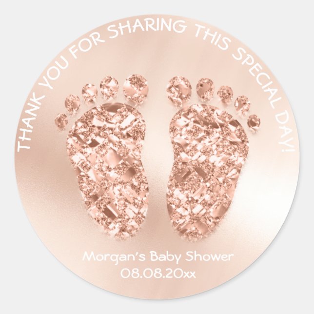 Sticker Rond Copper Gold Pieds Baby shower Faveur Cadeau Merci  (Devant)
