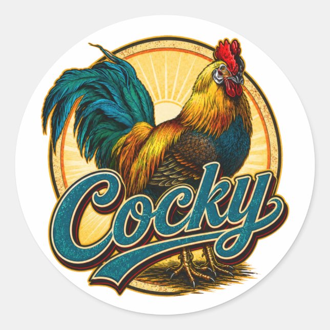 Sticker Rond Coq Arrogant Maison de Ferme Vintage (Devant)
