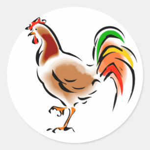 Sticker Rond Coq coloré
